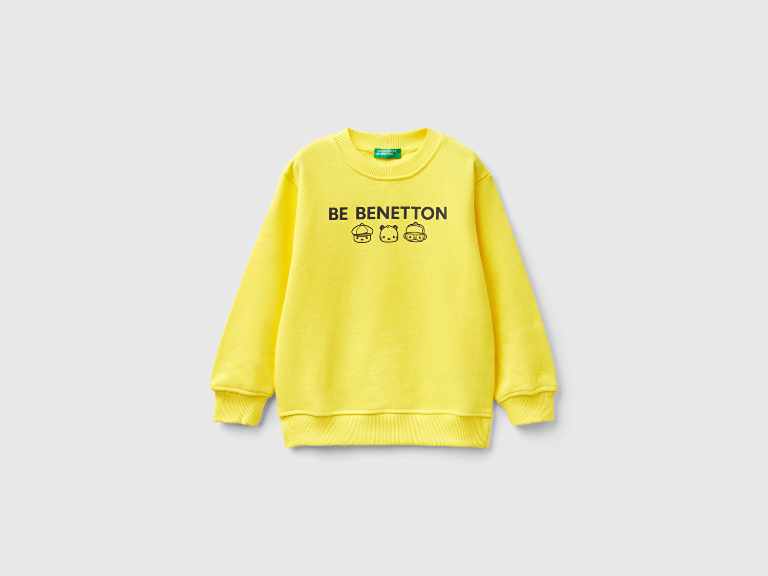 Benetton Erkek Çocuk Neon Sarı Benetton Logolu Bisiklet Yaka Sweatshirt