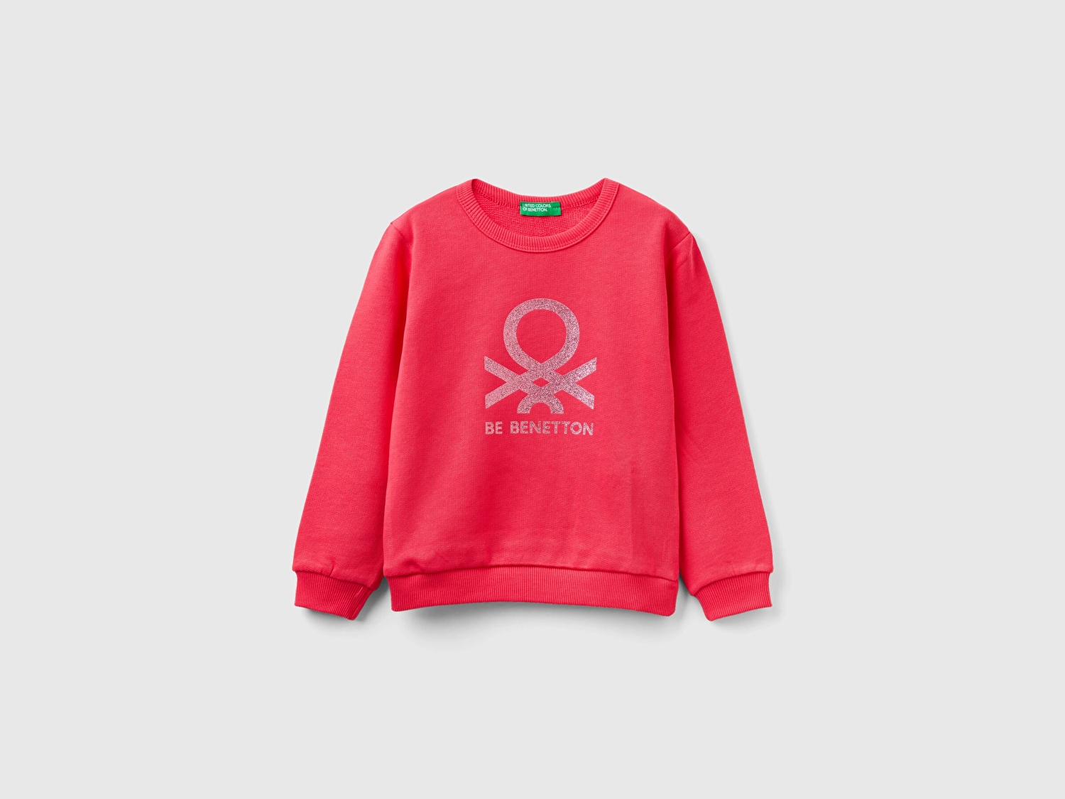 Benetton Kız Çocuk Fuşya Simli Benetton Yazılı Sweatshirt