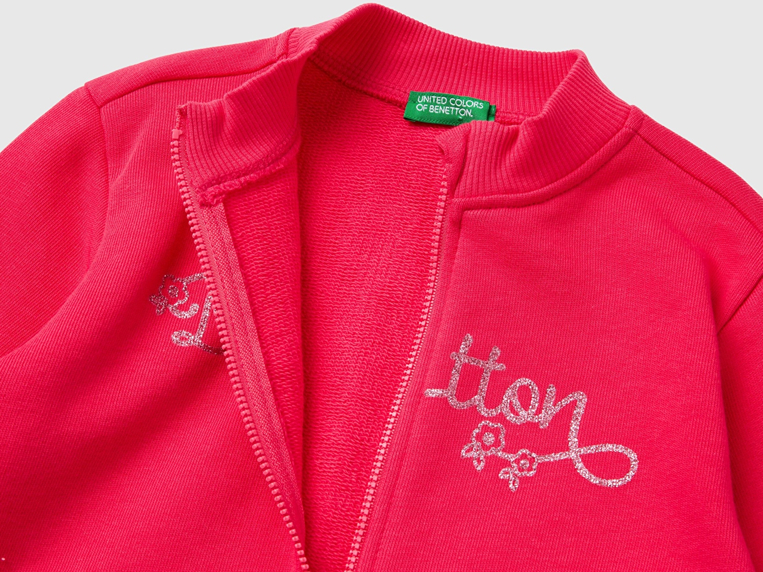 Benetton Kız Çocuk Fuşya Logo Baskılı Sweatshirt