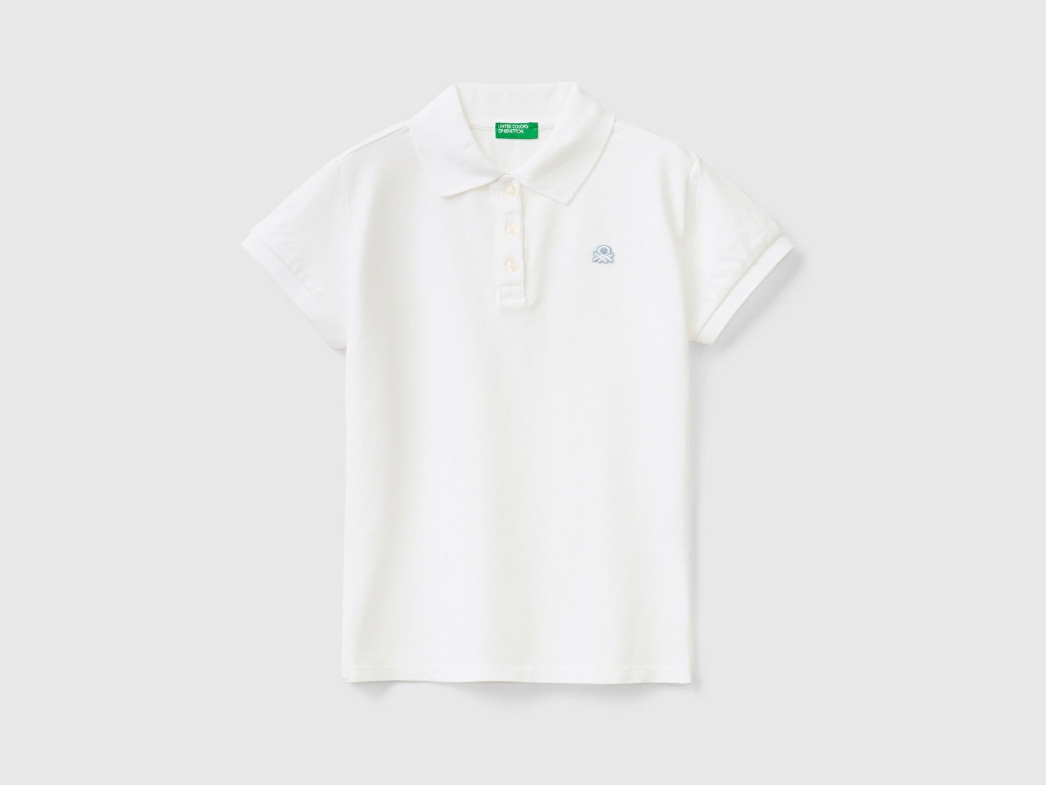 Benetton Kız Çocuk Beyaz Logolu Pike Polo T-Shirt