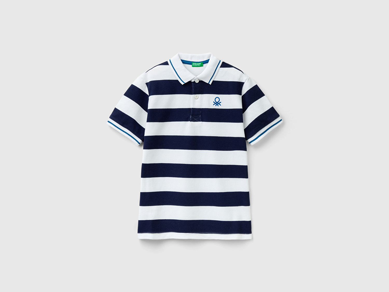 Benetton Erkek Çocuk Lacivert-Beyaz Logo İşlemeli Çizgili Pike Polo T-Shirt