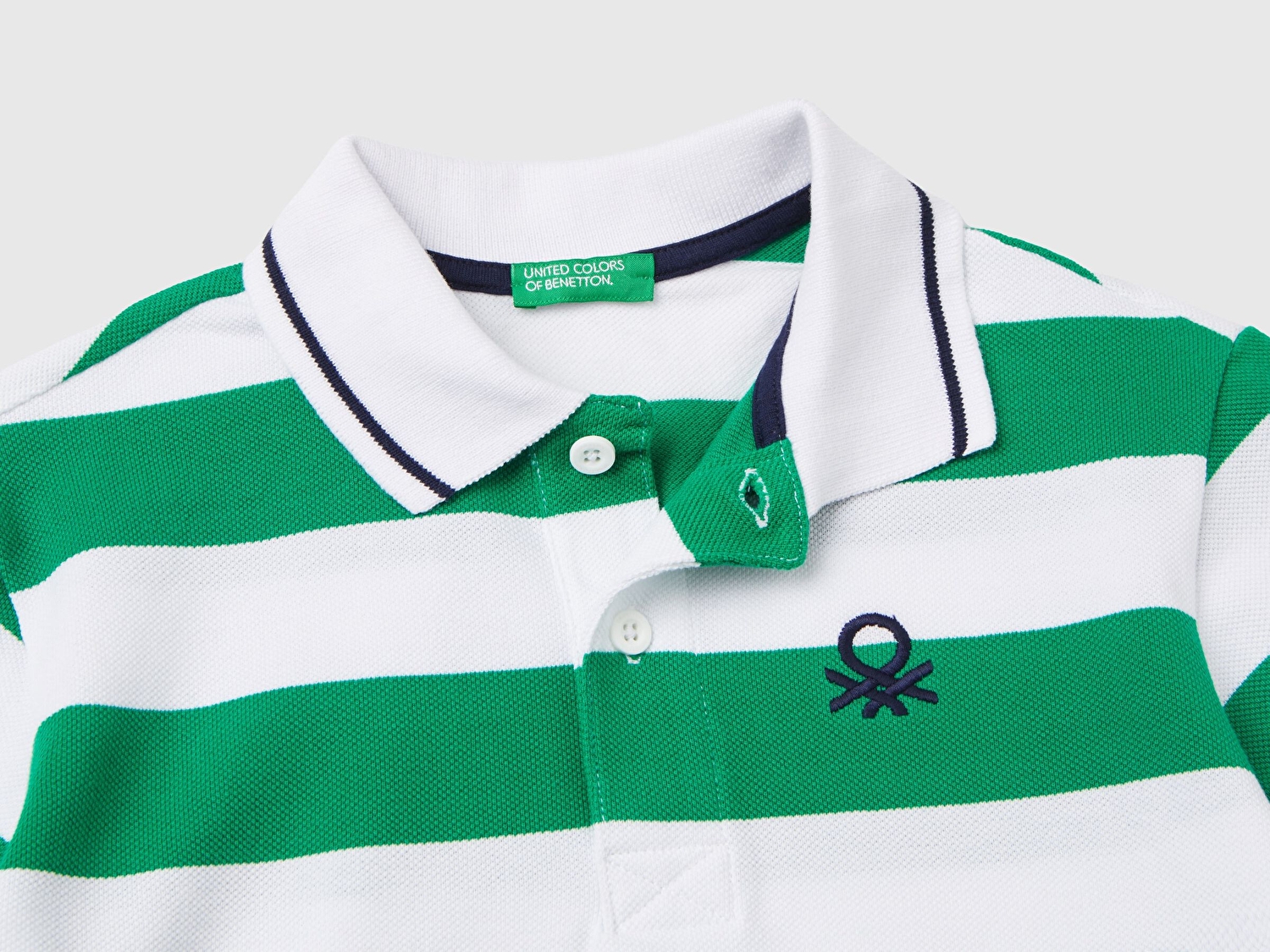 Benetton Erkek Çocuk Yeşil-Beyaz Logo İşlemeli Çizgili Pike Polo T-Shirt