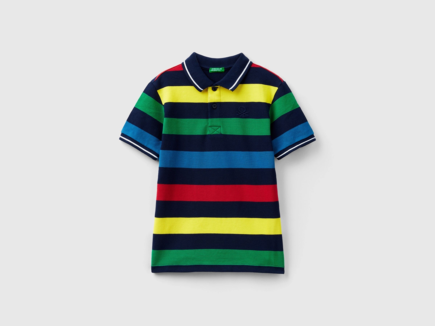 Benetton Erkek Çocuk Siyah Mix Logo İşlemeli Çizgili Pike Polo T-Shirt