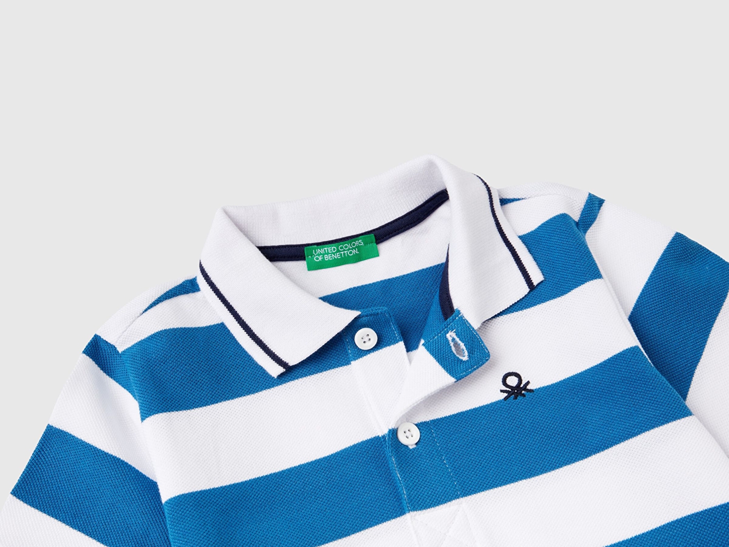 Benetton Erkek Çocuk Mavi-Beyaz Logo İşlemeli Çizgili Pike Polo T-Shirt