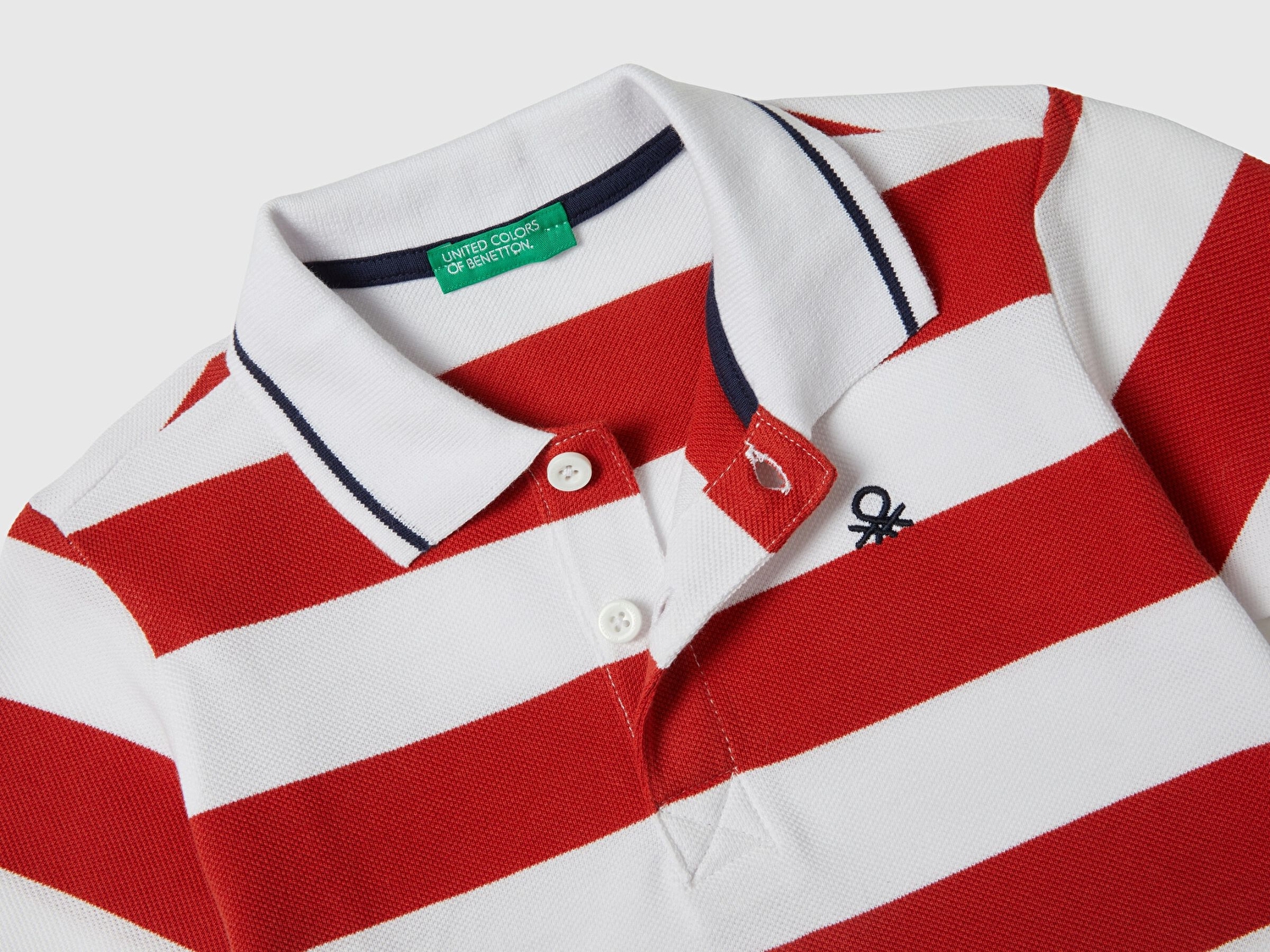 Benetton Erkek Çocuk Kırmızı-Beyaz Logo İşlemeli Çizgili Pike Polo T-Shirt