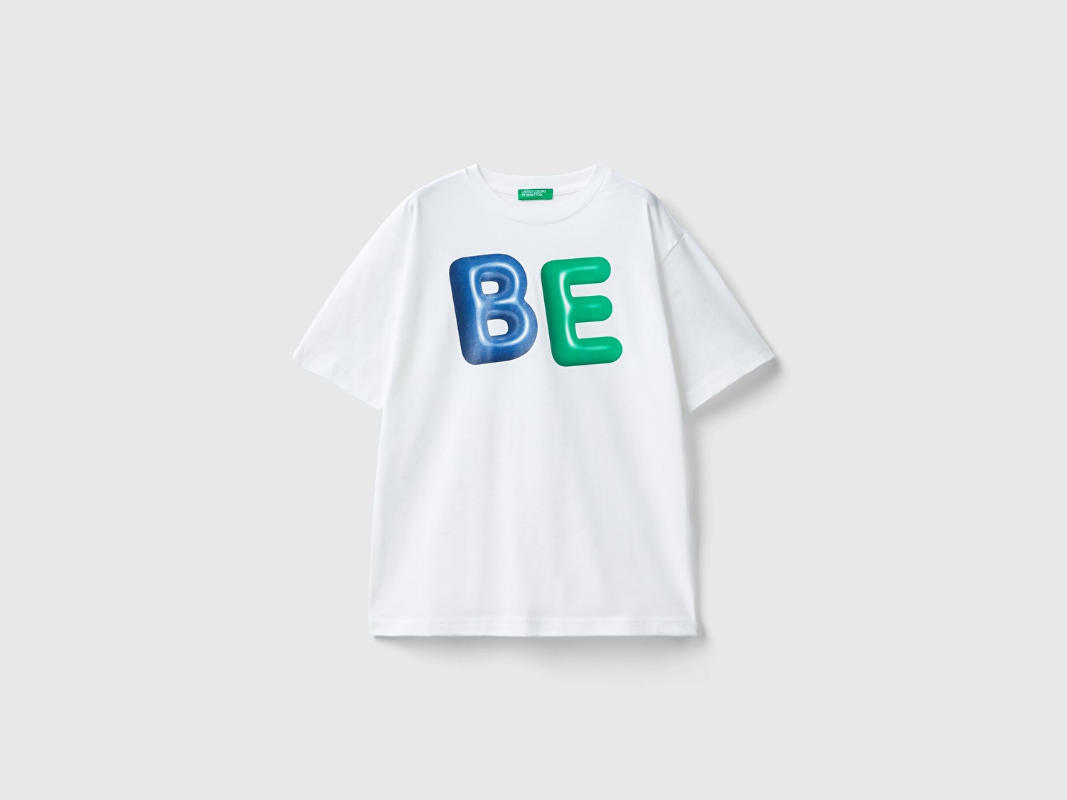 Benetton Erkek Çocuk Beyaz Önü Baskılı Arkası Logo Detaylı Bisiklet Yaka T-Shirt