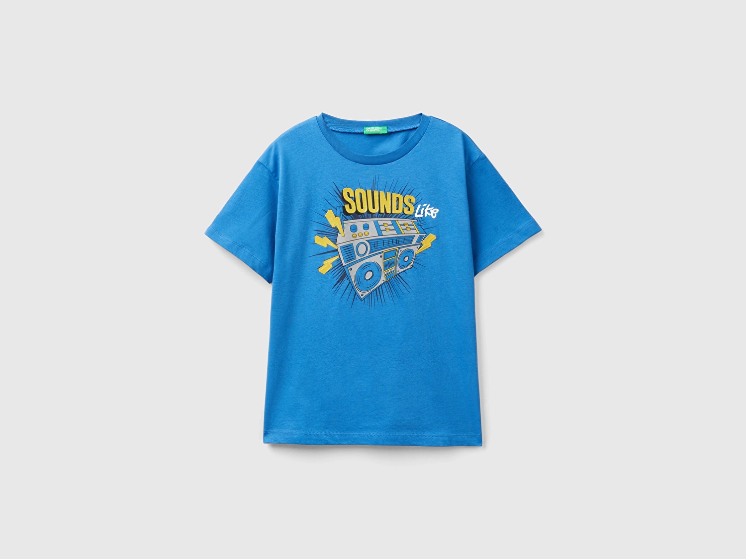 Benetton Erkek Çocuk Saks Mavi Parlak Slogan Baskılı T-Shirt