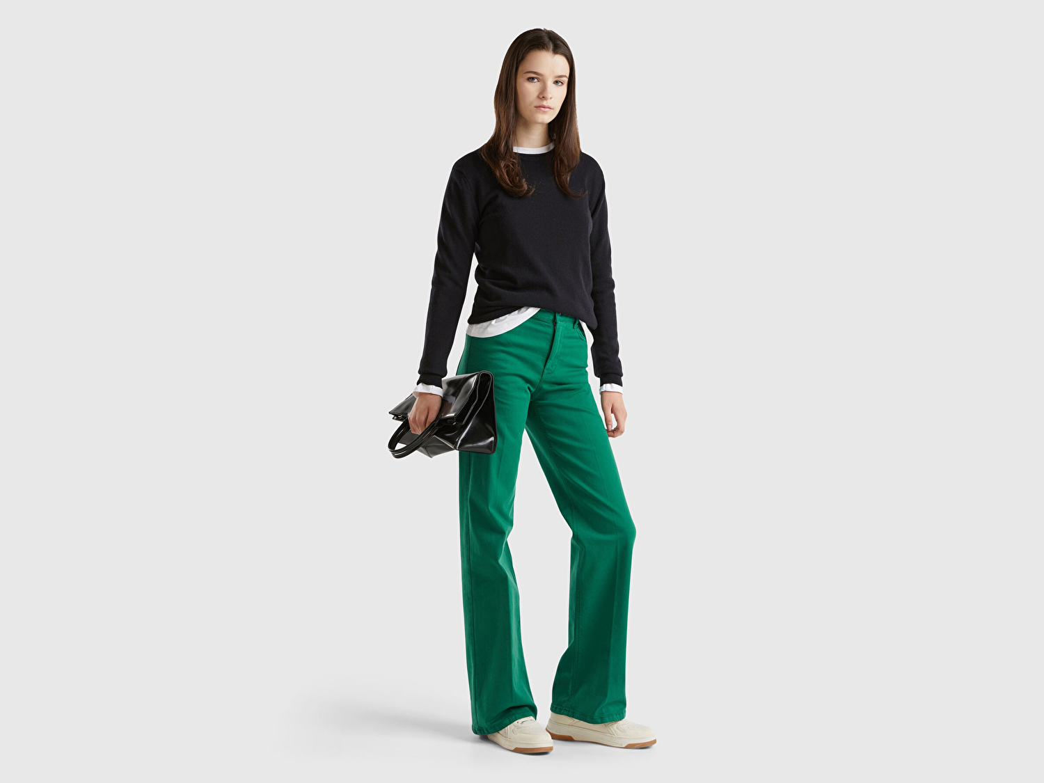 Benetton Kadın Siyah %100 Merino Bisiklet Yaka Kazak