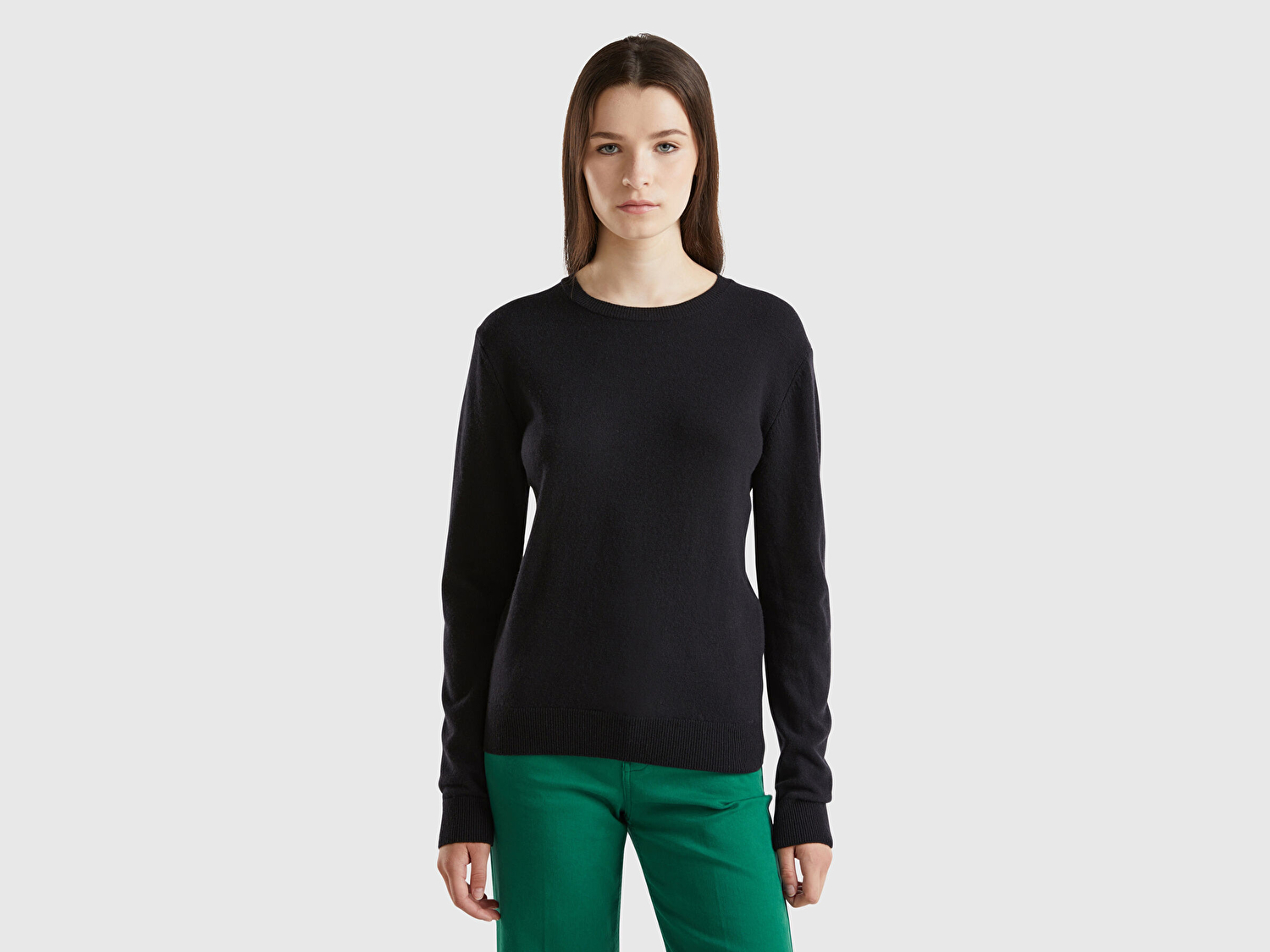 Benetton Kadın Siyah %100 Merino Bisiklet Yaka Kazak