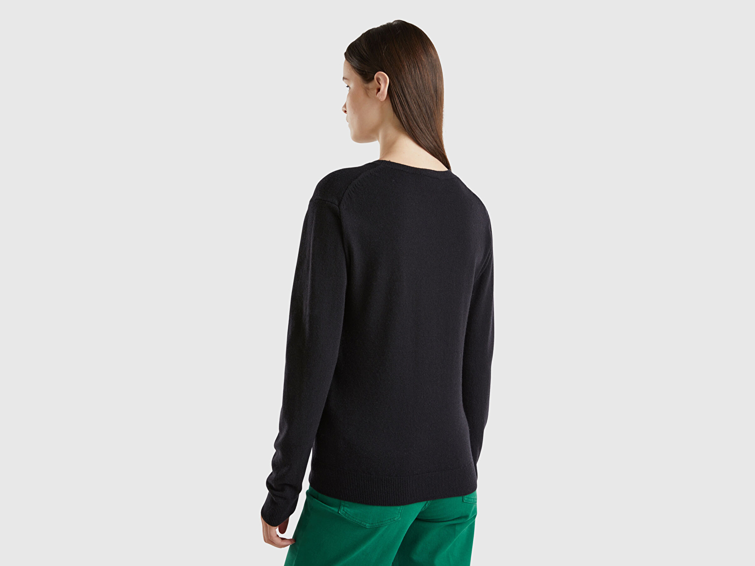 Benetton Kadın Siyah %100 Merino Bisiklet Yaka Kazak