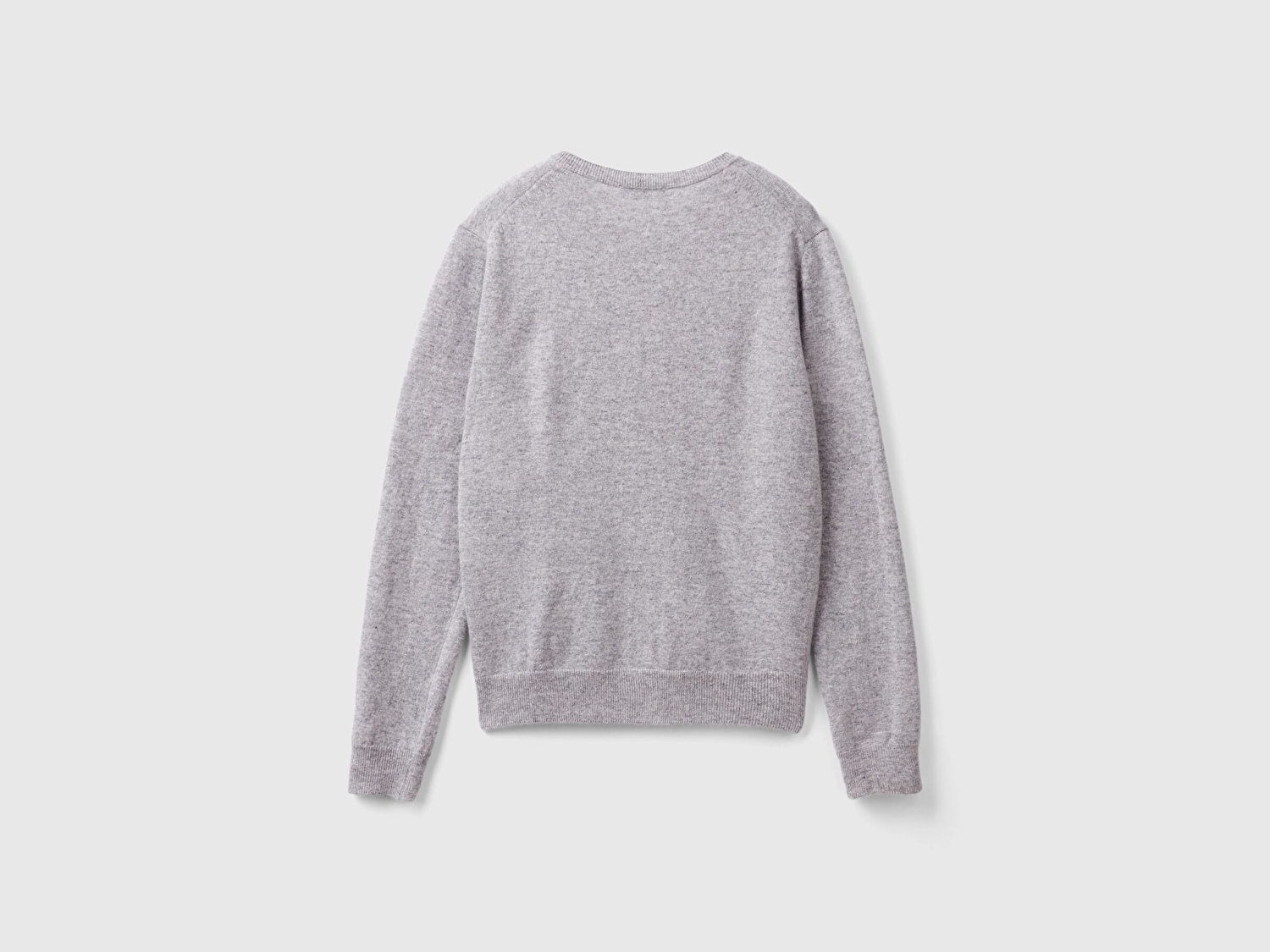 Benetton Kadın Gri Melanj %100 Merino Bisiklet Yaka  Hırka