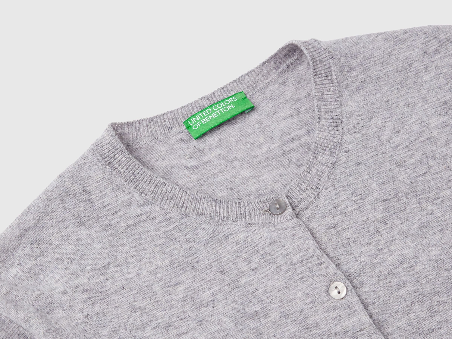 Benetton Kadın Gri Melanj %100 Merino Bisiklet Yaka  Hırka