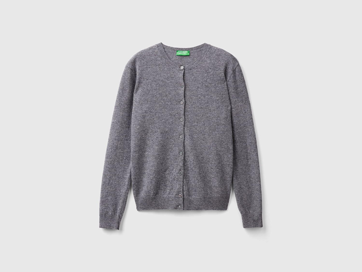 Benetton Kadın Antrasit Melanj %100 Merino Bisiklet Yaka  Hırka