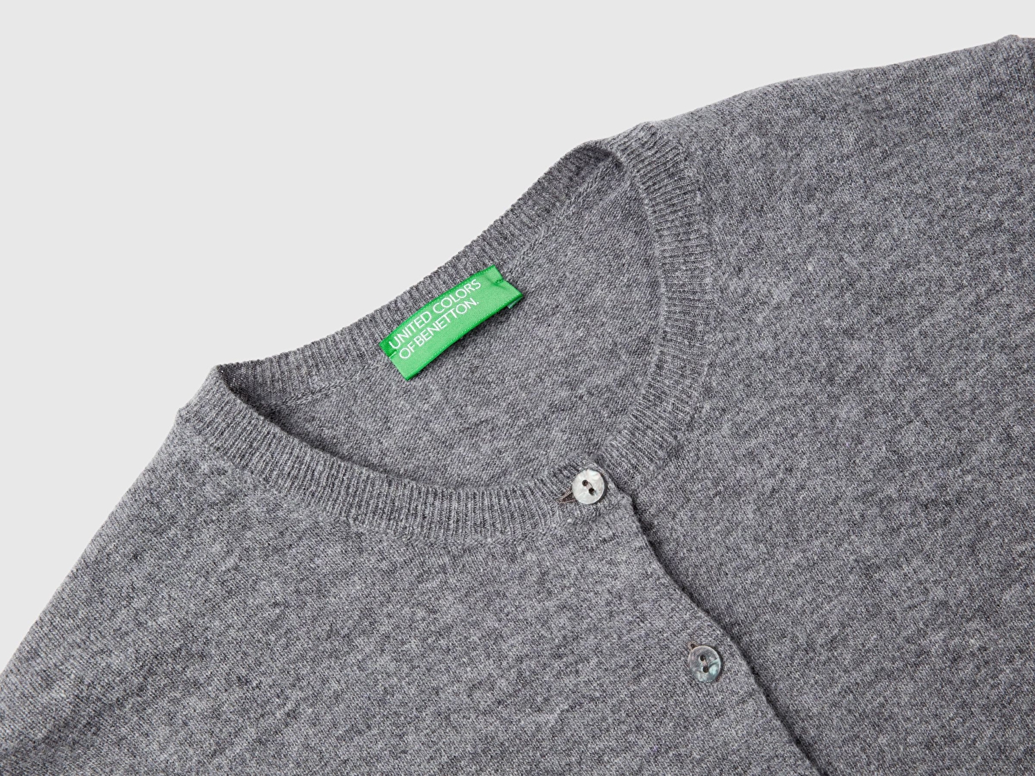 Benetton Kadın Antrasit Melanj %100 Merino Bisiklet Yaka  Hırka