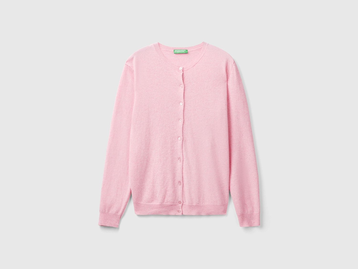 Benetton Kadın Açık Pembe %100 Merino Bisiklet Yaka  Hırka
