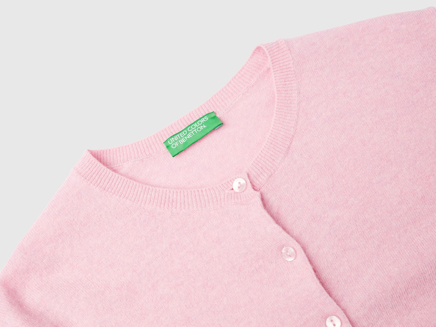 Benetton Kadın Açık Pembe %100 Merino Bisiklet Yaka  Hırka