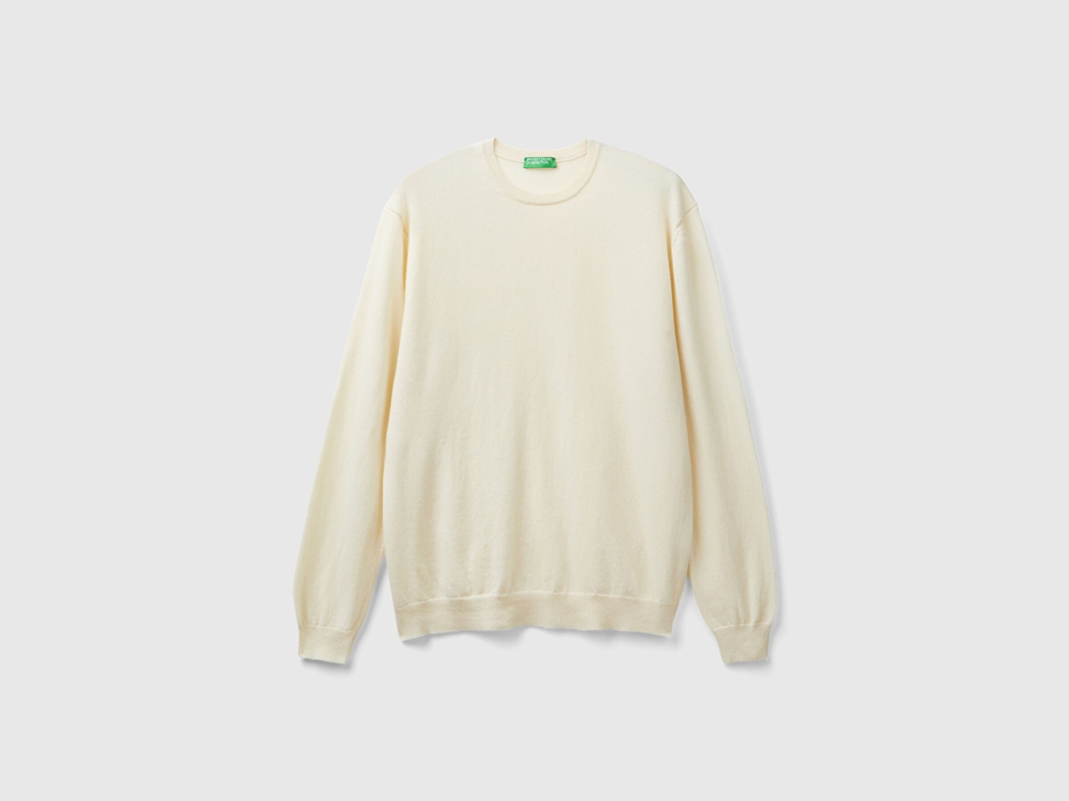 Benetton Erkek Krem %100 Merino Bisiklet Yaka  Kazak