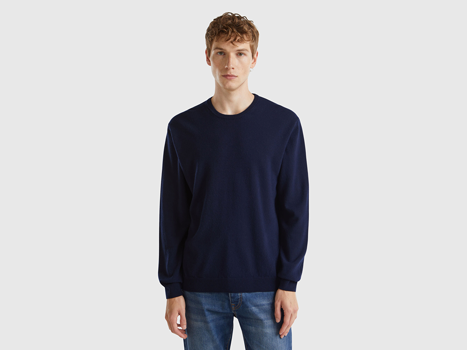 Benetton Erkek Lacivert %100 Merino Bisiklet Yaka  Kazak