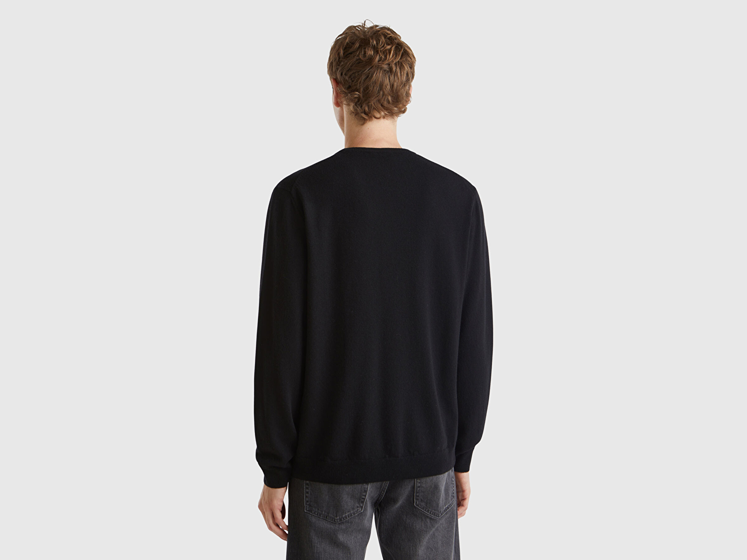Benetton Erkek Siyah %100 Merino Bisiklet Yaka  Kazak