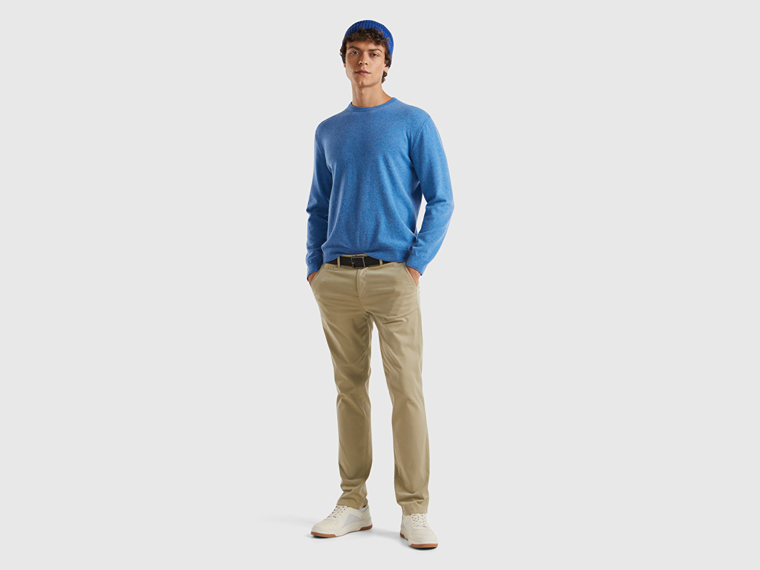 Benetton Erkek Mavi %100 Merino Bisiklet Yaka  Kazak