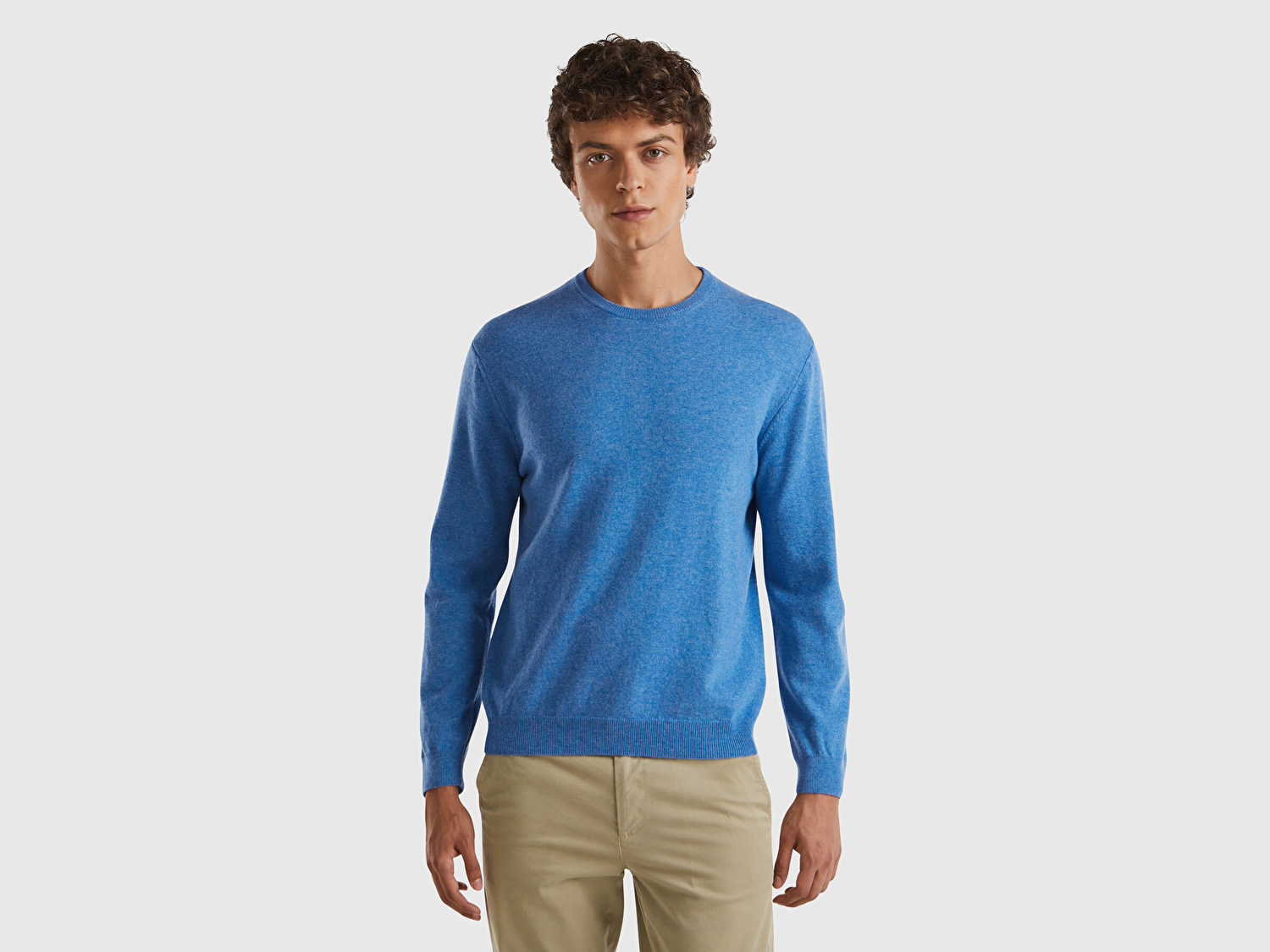 Benetton Erkek Mavi %100 Merino Bisiklet Yaka  Kazak