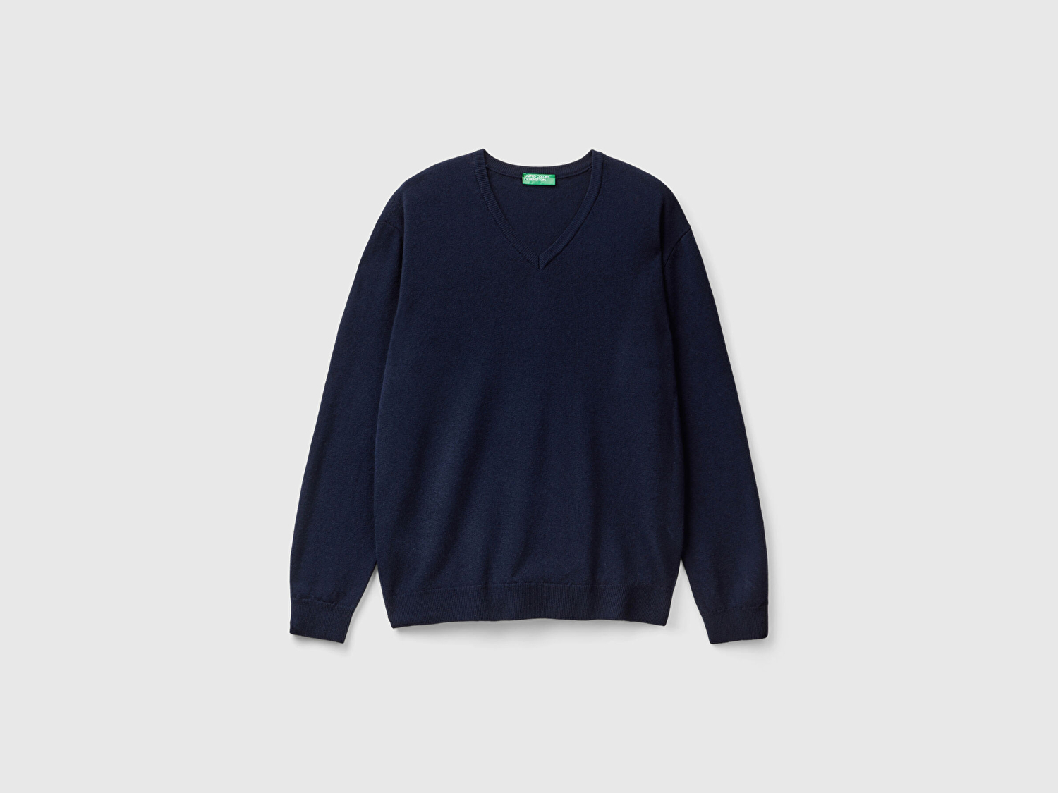 Benetton Erkek Lacivert V Yaka %100 Merino Kazak