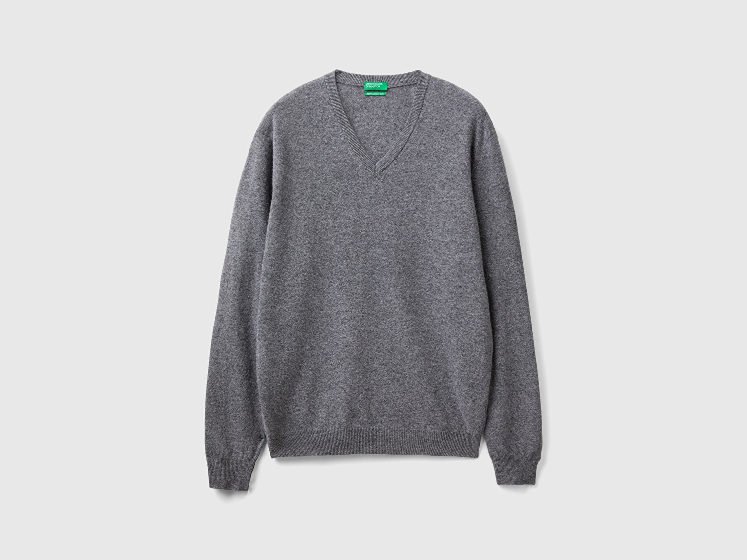 Benetton Erkek Antrasit Melanj V Yaka %100 Merino Kazak