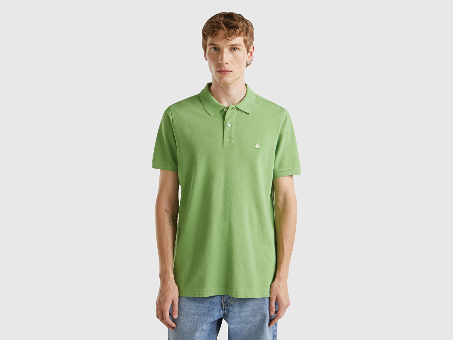 Benetton Erkek Açık Yeşil Regular Fit Kısa Kollu Polo T-Shirt