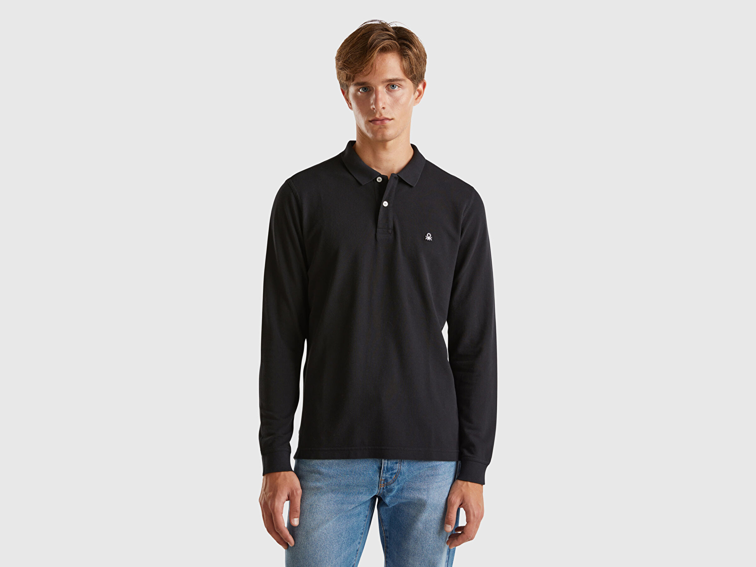 Benetton Erkek Siyah Uzun Kol Polo T-Shirt