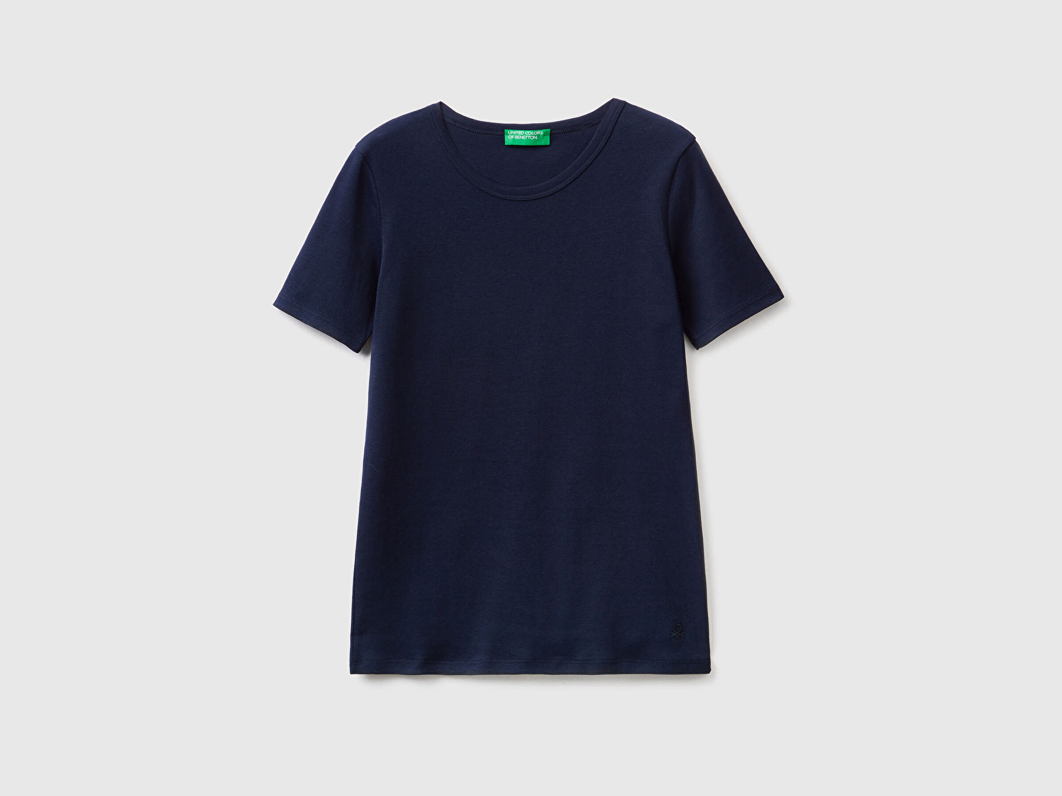 Benetton Kadın Lacivert %100 Koton Basic Kısa Kollu Bisiklet Yaka T-Shirt