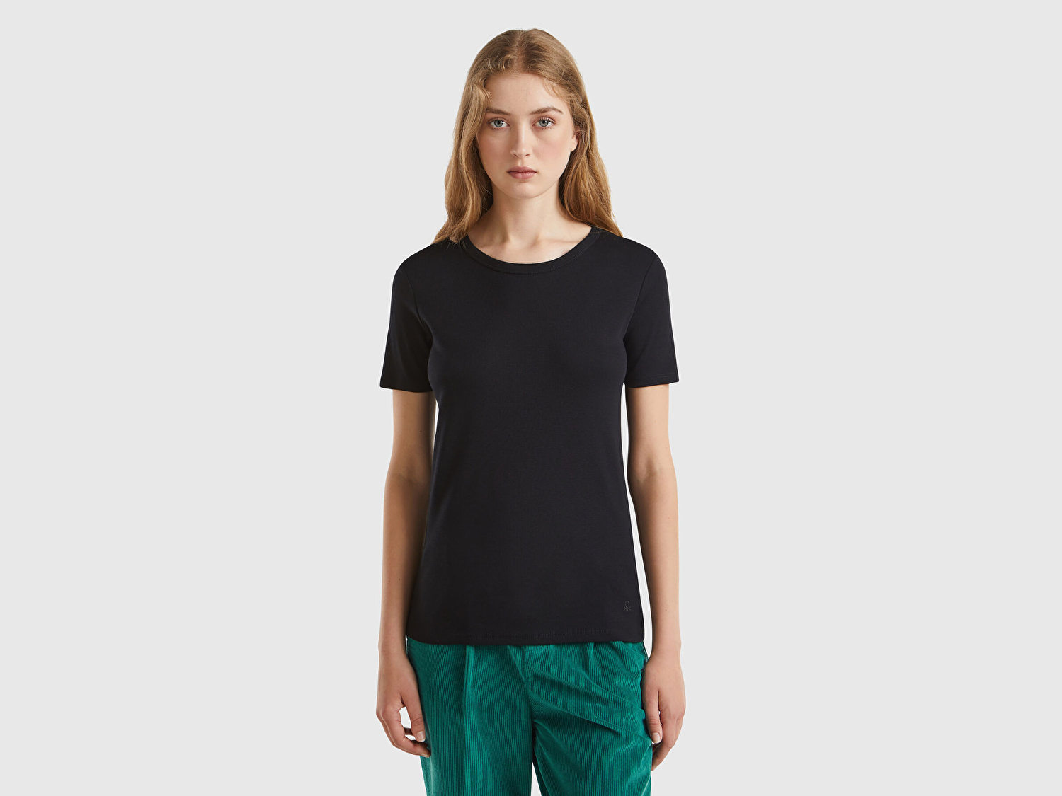 Benetton Kadın Siyah %100 Koton Basic Kısa Kollu Bisiklet Yaka T-Shirt