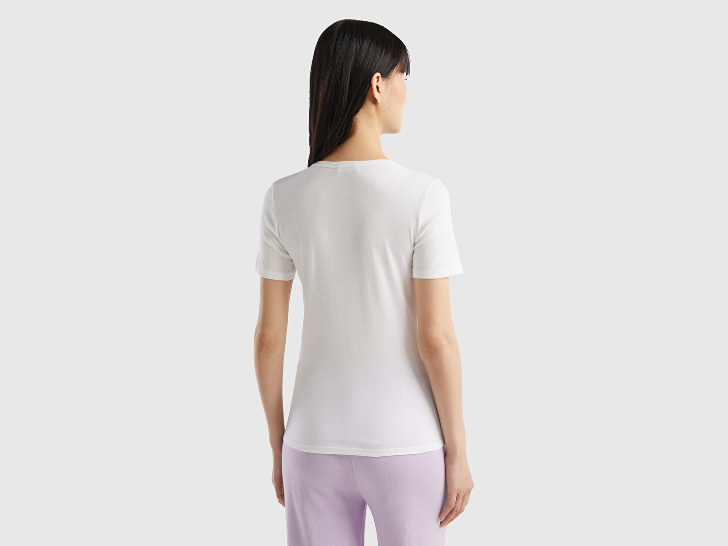 Benetton Kadın Beyaz %100 Koton Basic Kısa Kollu Bisiklet Yaka T-Shirt