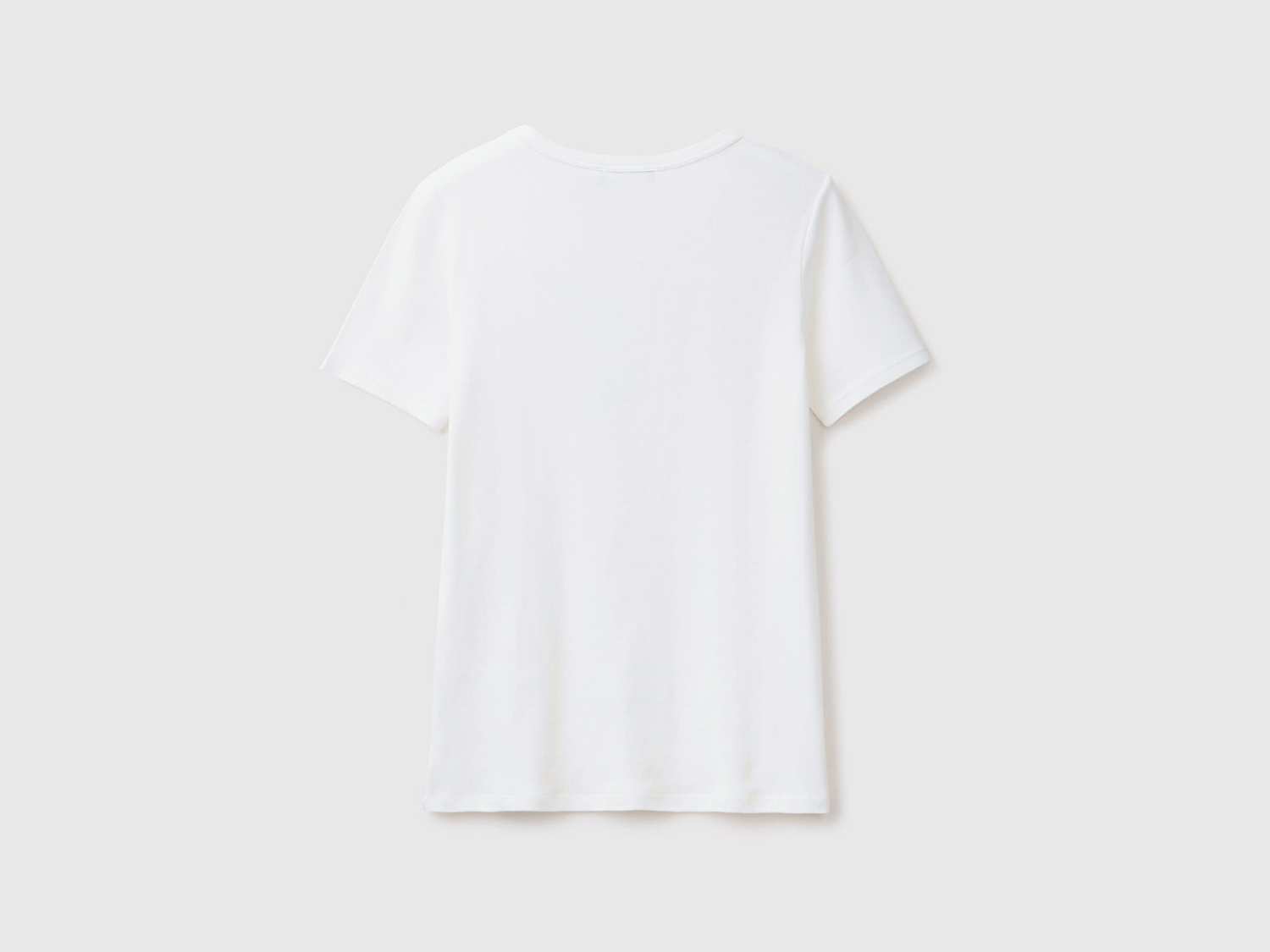 Benetton Kadın Beyaz %100 Koton Basic Kısa Kollu Bisiklet Yaka T-Shirt