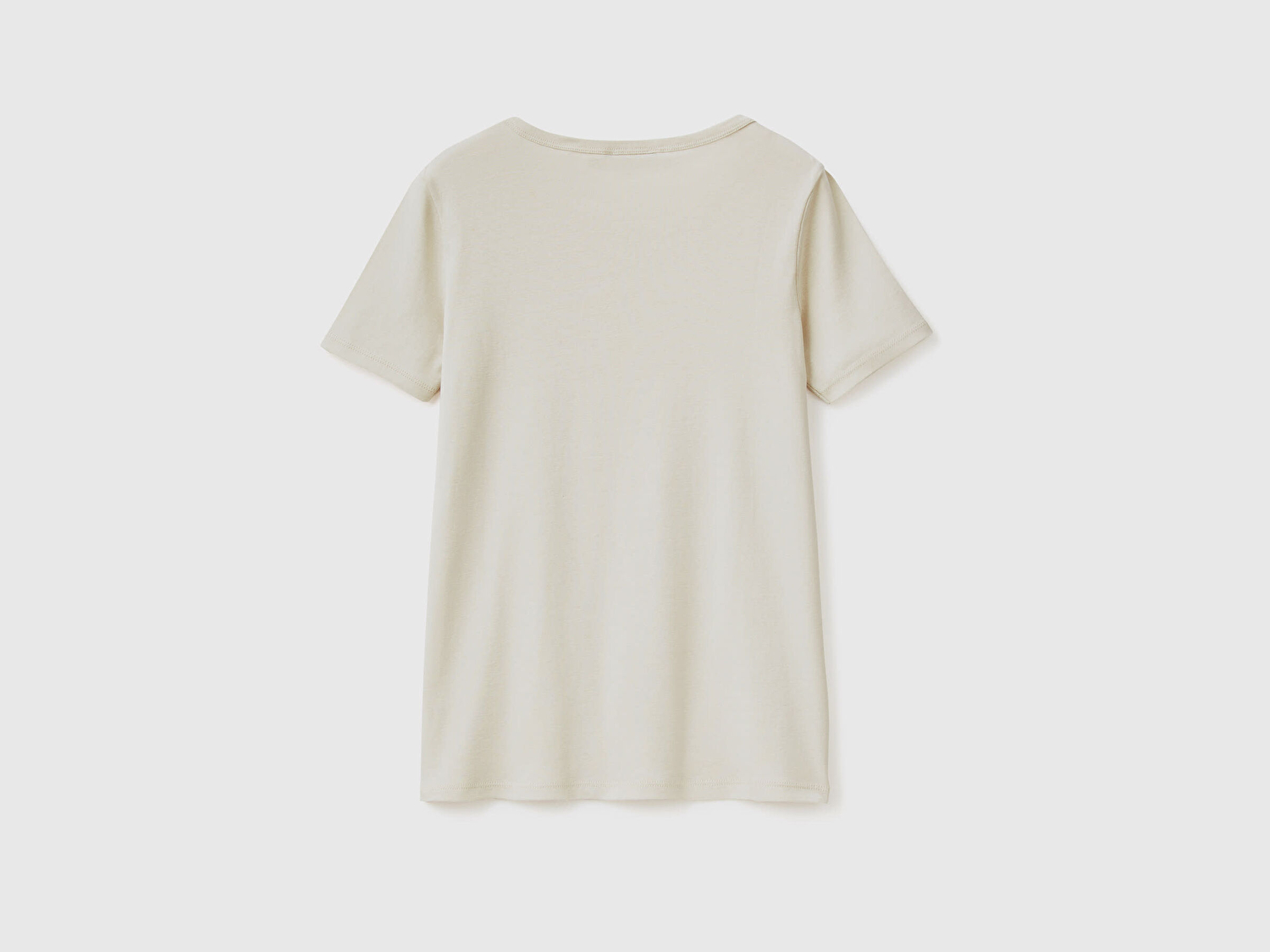 Benetton Kadın Taş Rengi %100 Koton Benetton Yazılı Basic T-Shirt