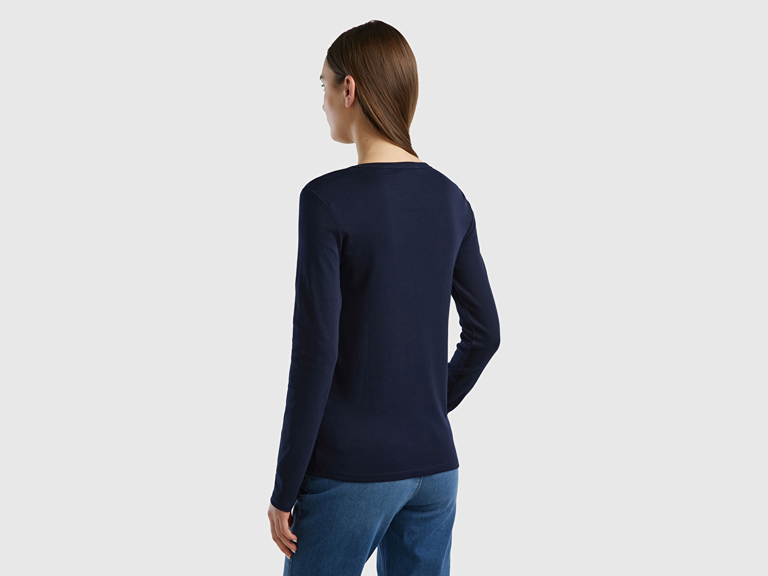 Benetton Kadın Lacivert Basic Bisiklet Yaka Uzun Kollu T-Shirt