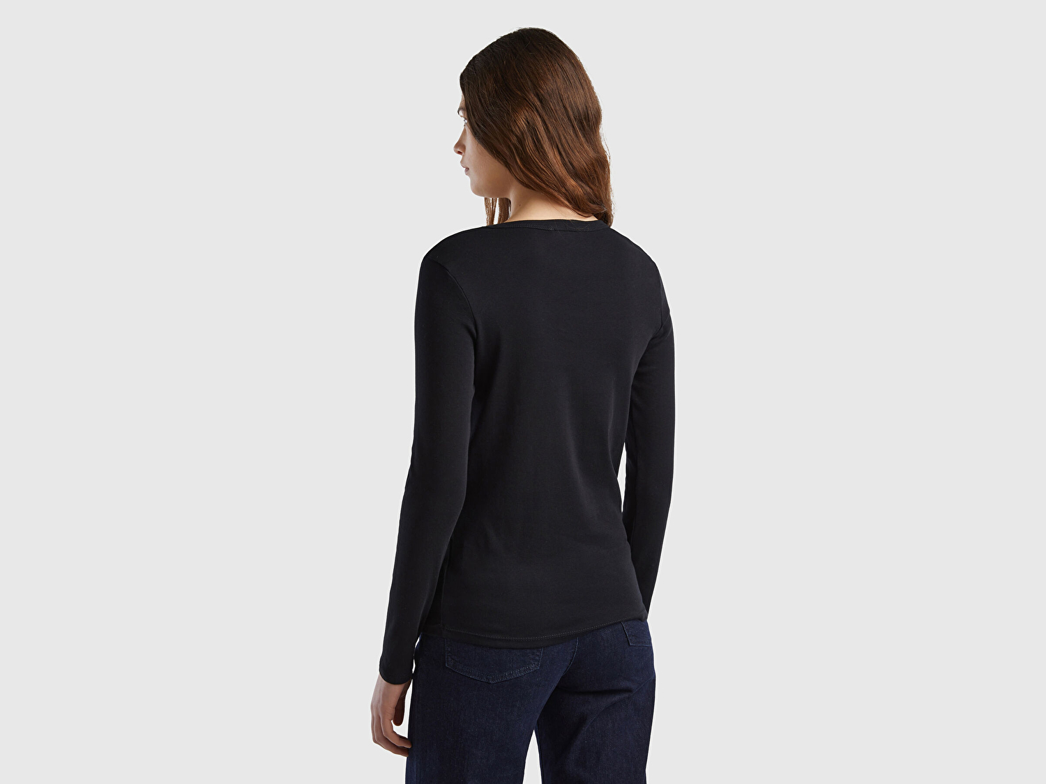 Benetton Kadın Siyah Basic Bisiklet Yaka Uzun Kollu T-Shirt