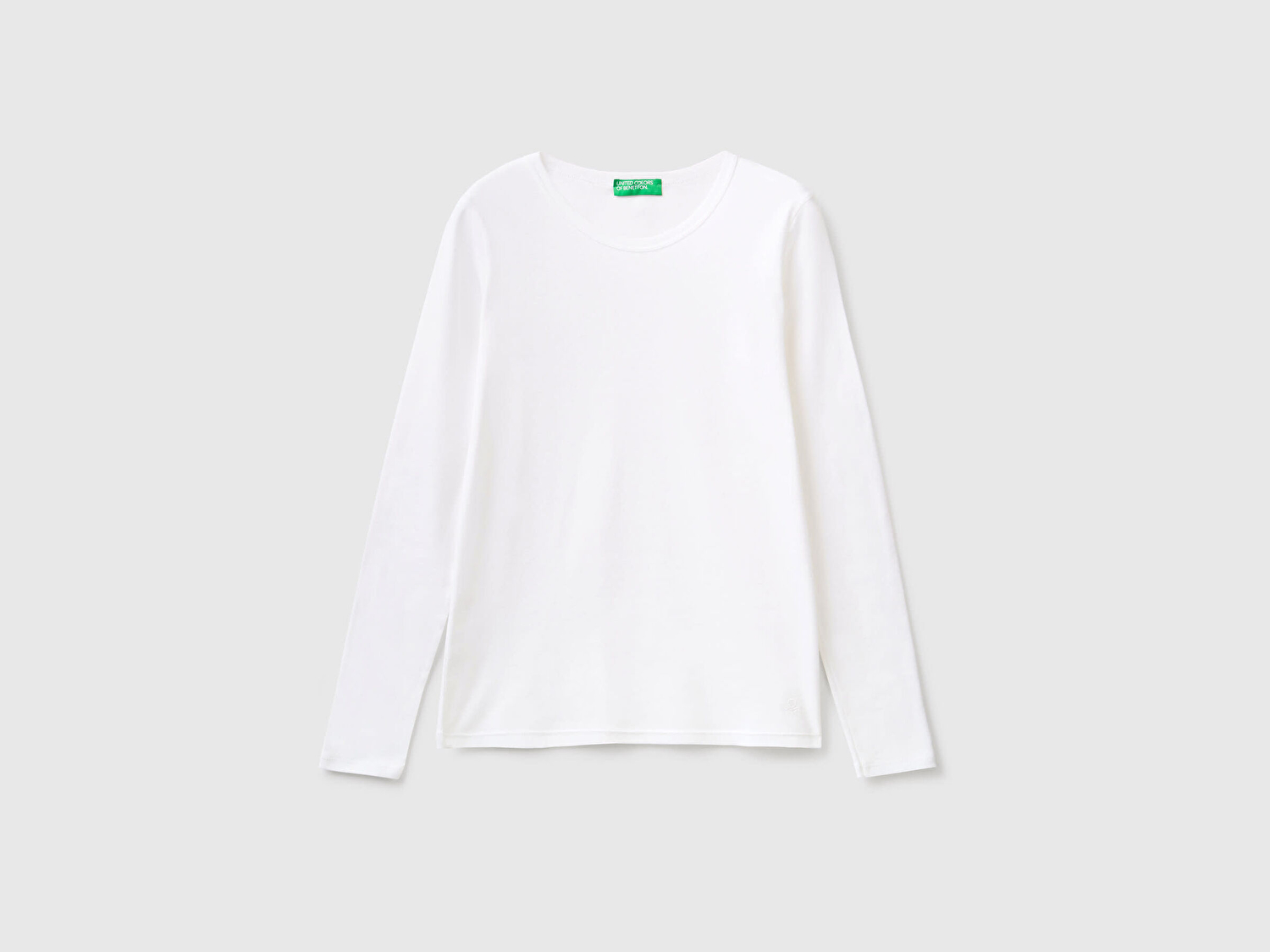 Benetton Kadın Beyaz Basic Bisiklet Yaka Uzun Kollu T-Shirt