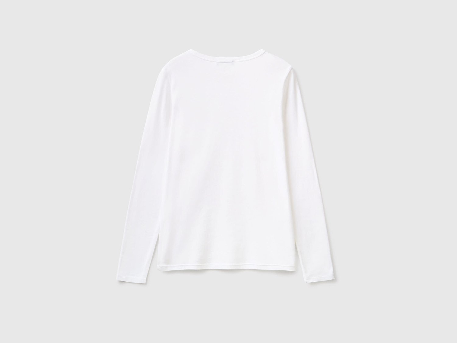 Benetton Kadın Beyaz Basic Bisiklet Yaka Uzun Kollu T-Shirt