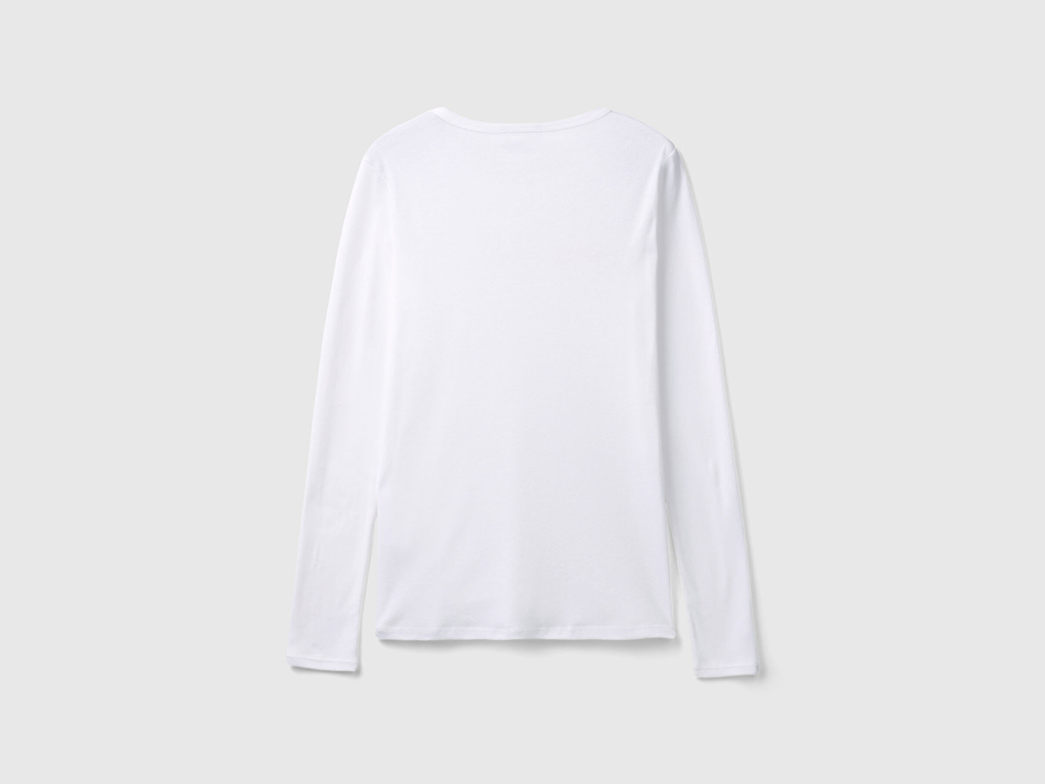 Benetton Kadın Beyaz %100 Koton Bisiklet Yaka Benetton Yazılı Uzun Kollu T-Shirt