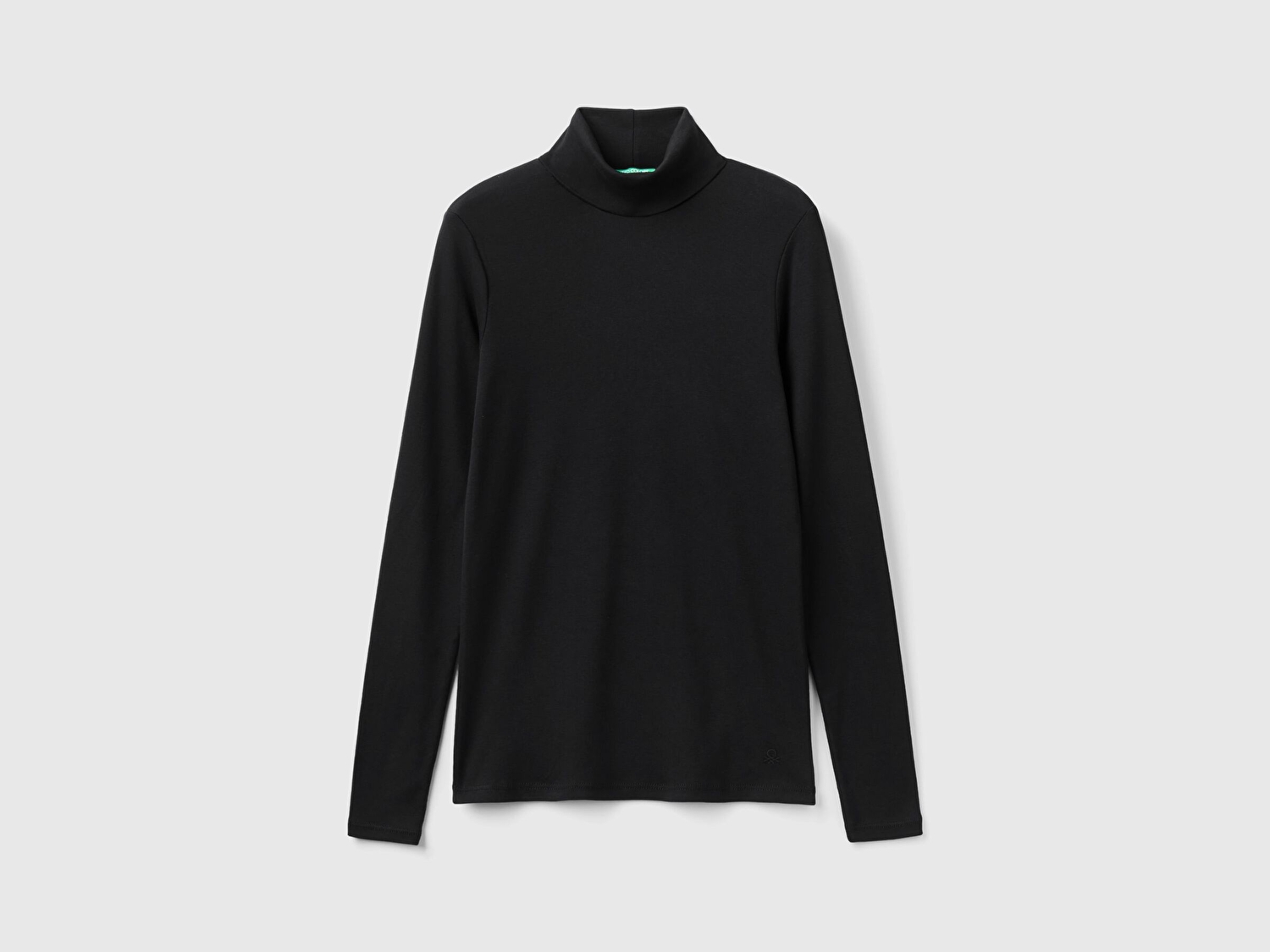 Benetton Kadın Siyah %100 Pamuk Boğazlı Uzun Kollu T-Shirt