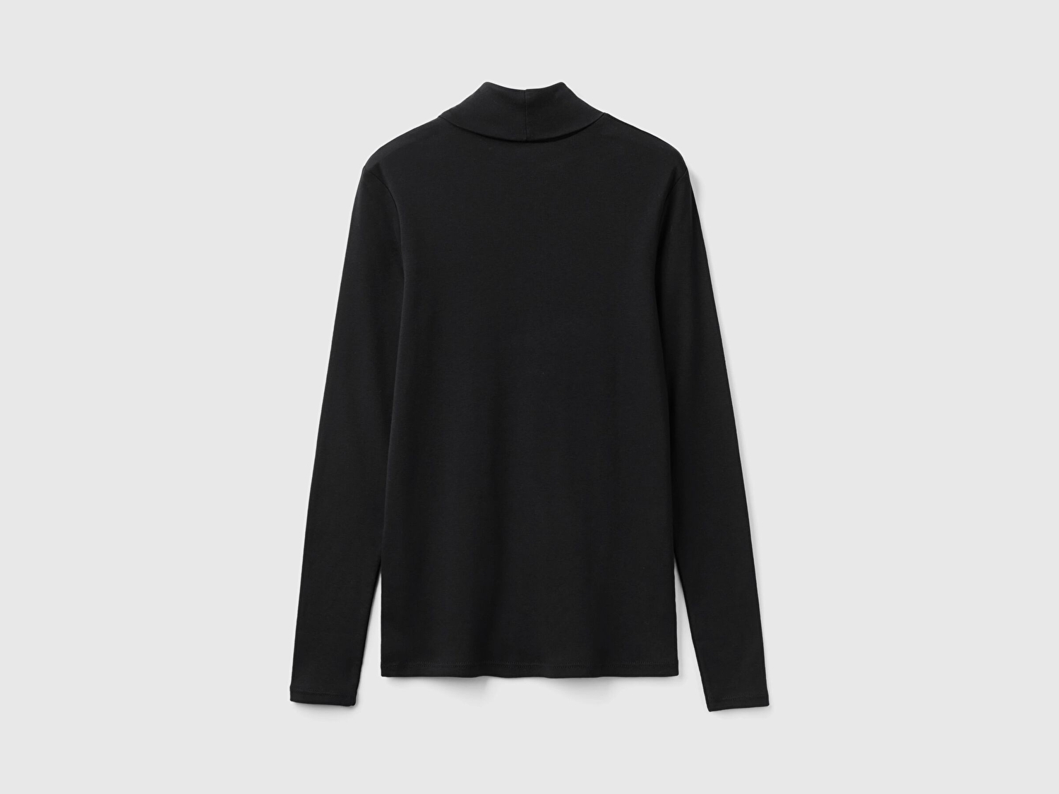 Benetton Kadın Siyah %100 Pamuk Boğazlı Uzun Kollu T-Shirt