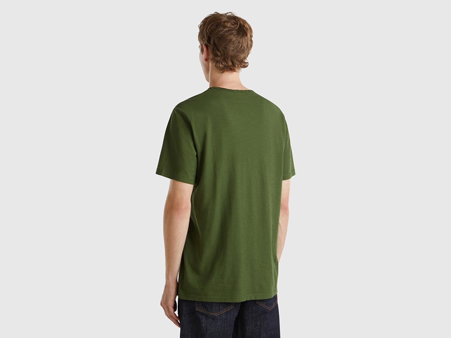 Benetton Erkek Yeşil Bisiklet Yaka Slub T-shirt