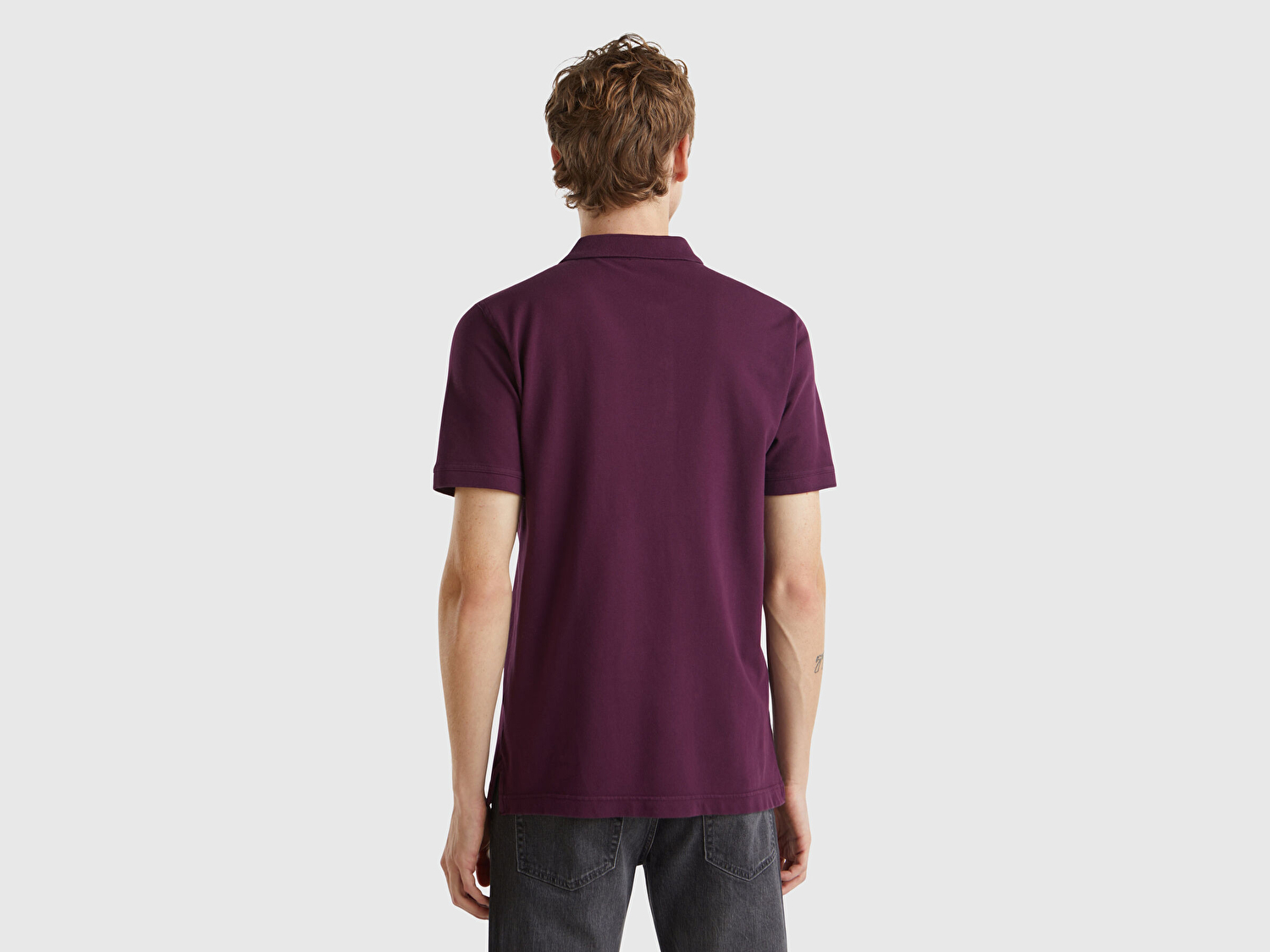 Benetton Erkek Mor %100 Koton Slim Fit Polo T-Shirt