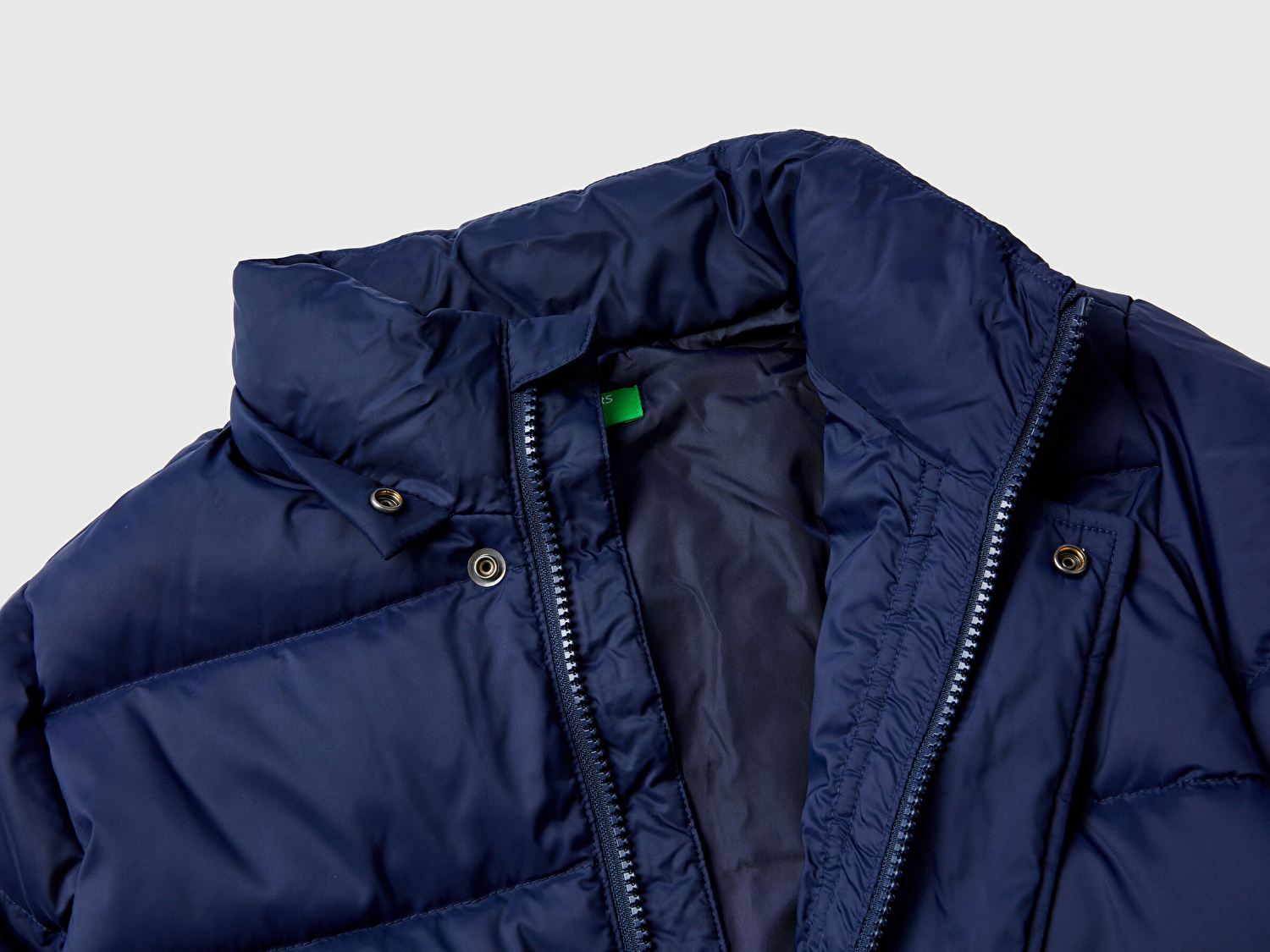 Benetton Erkek Çocuk Lacivert Logo İşlemeli Kaztüyü Uzun Mont