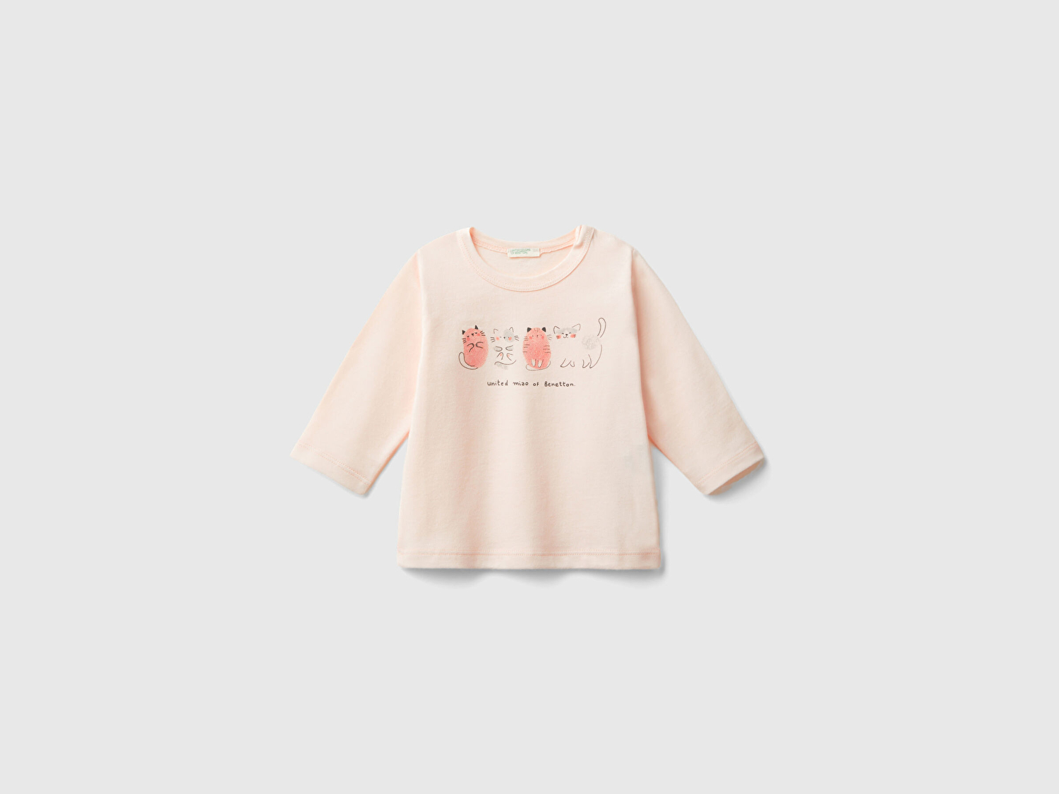 Benetton Bebek Toz Pembe Önü Su Baskılı Gizli Düğmeli Uzun Kollu T-Shirt