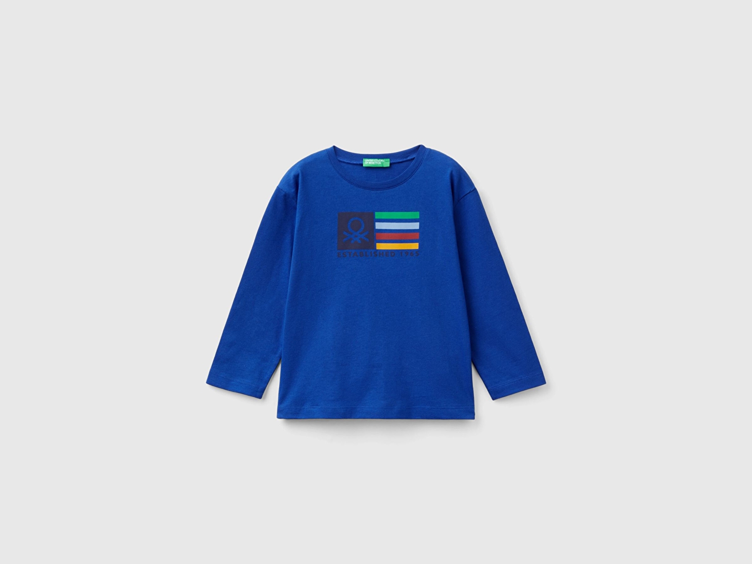 Benetton Erkek Bebek Saks Mavisi Çok Renkli Logo Baskılı Bisiklet Yaka Uzun Kollu T-Shirt