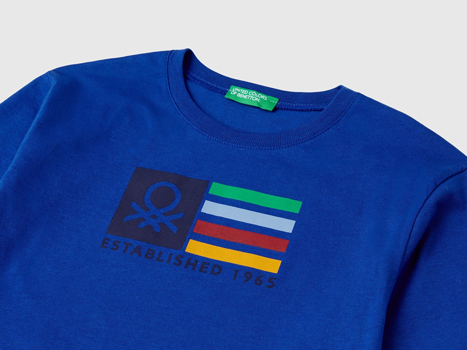 Benetton Erkek Bebek Saks Mavisi Çok Renkli Logo Baskılı Bisiklet Yaka Uzun Kollu T-Shirt