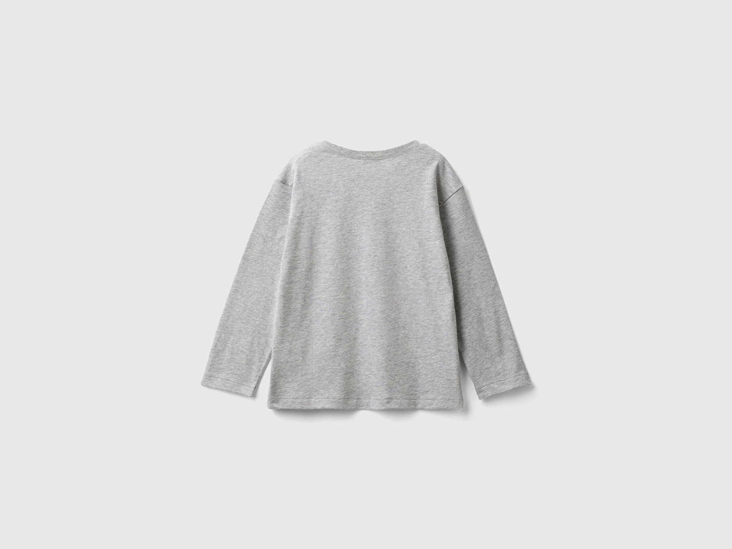 Benetton Erkek Bebek Gri Melanj Çok Renkli Logo Baskılı Bisiklet Yaka Uzun Kollu T-Shirt