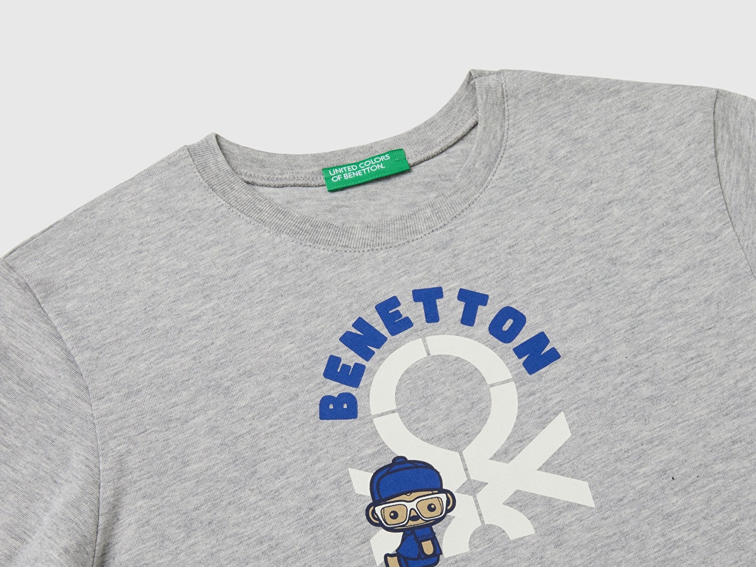 Benetton Erkek Bebek Gri Melanj Çok Renkli Logo Baskılı Bisiklet Yaka Uzun Kollu T-Shirt