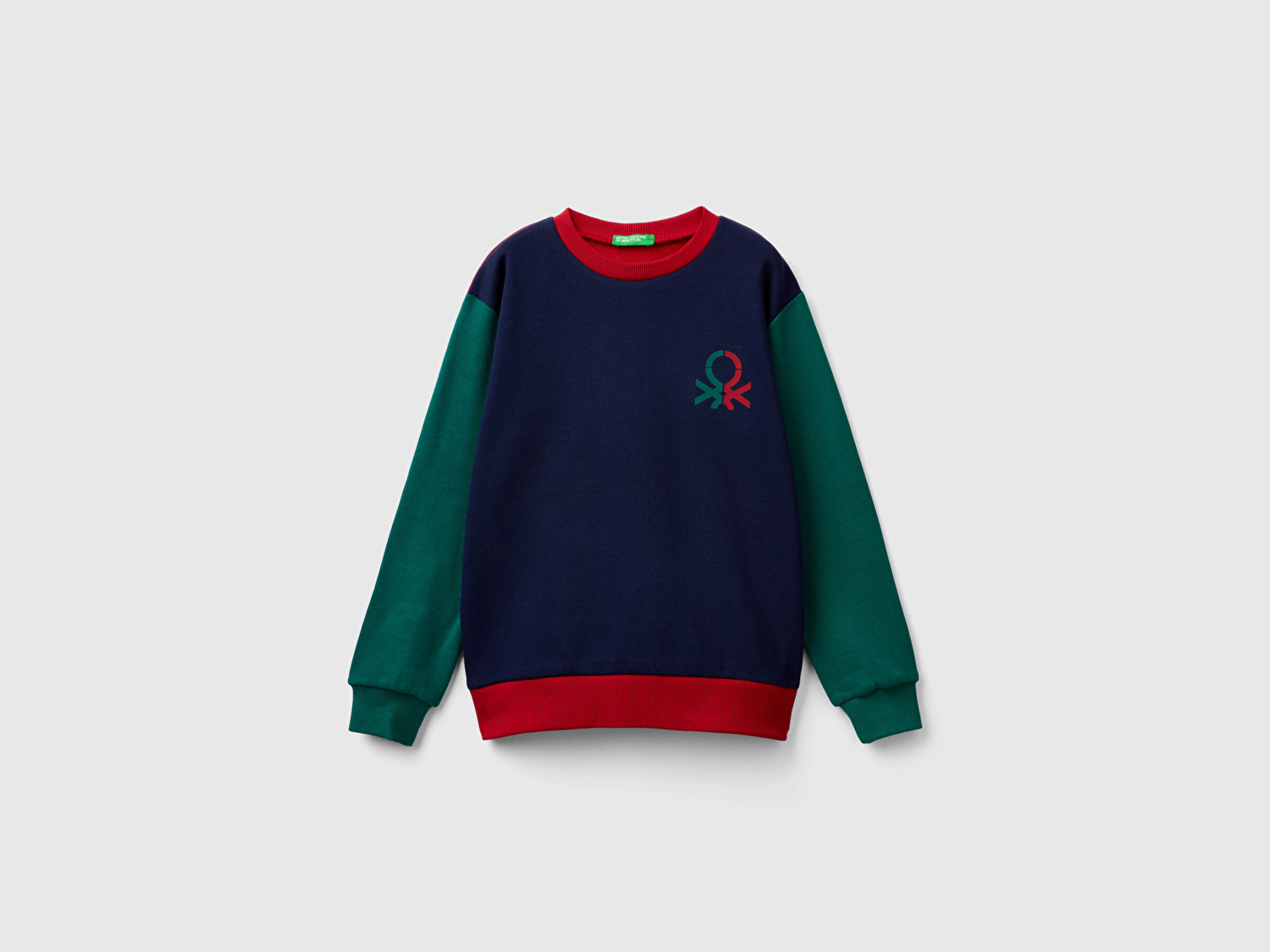 Benetton Erkek Çocuk Lacivert Mix Önü Logo Baskılı Bisiklet Yaka Ribanalı Sweatshirt